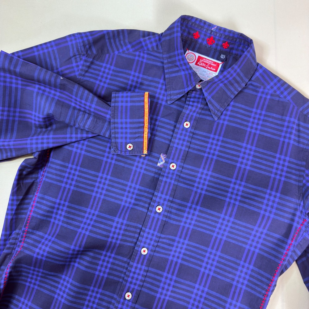 Robert Graham Button Down Shirt Men M Blue Plaid Freshly Laundered Luxury